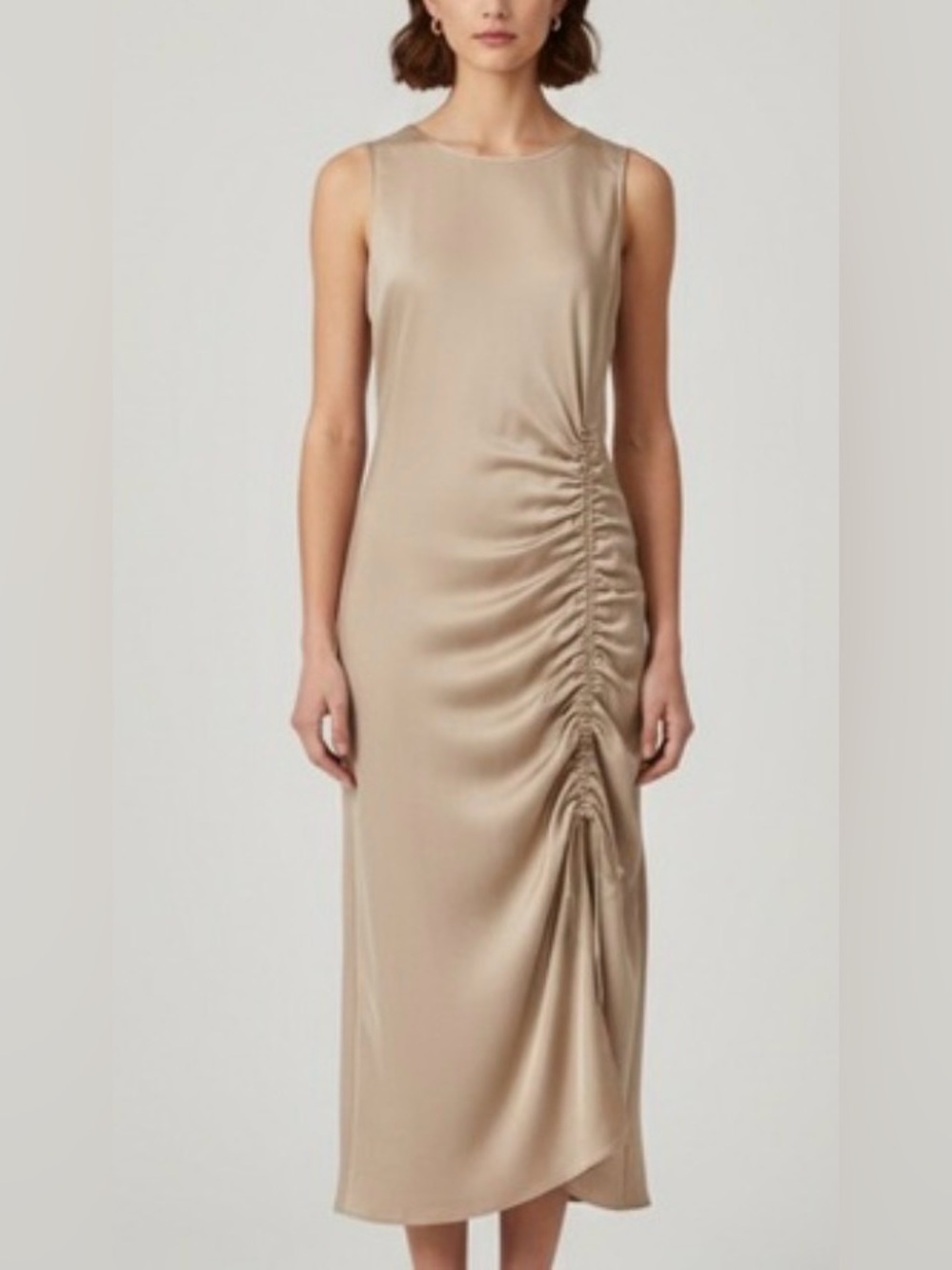 House of Harlow 1960 Champagne Ruched Formal Gala Maxi Dress - Large
